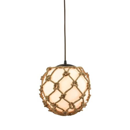 ELK LIGHTING Coastal Inlet 1-Lght Mini Pendant in Brnz w/Rope & Opal Glass 10710/1